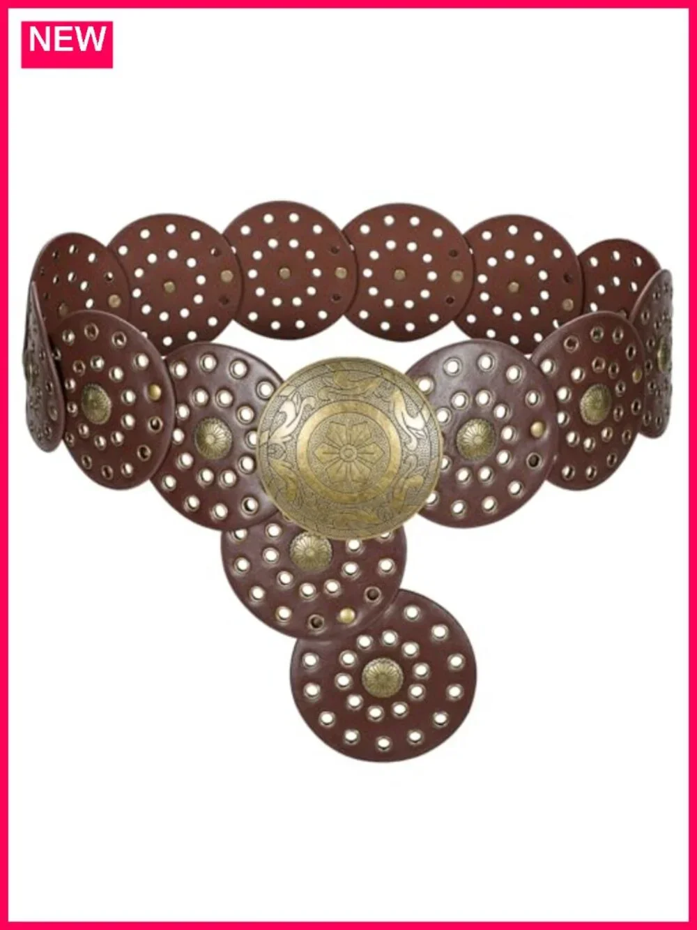 Wide Faux Leather Disc Belt with Rotating Discs for Jeans and Dresses
